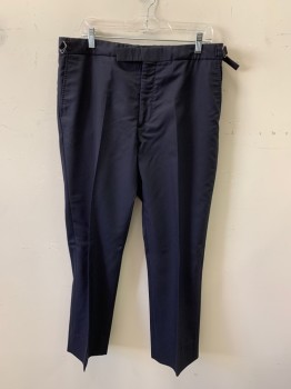 RALPH LAUREN, Navy Blue, Wool, Herringbone, Pants, Zip Front, Extended Waistband, 4 Pockets, Flat Front