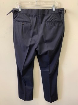 RALPH LAUREN, Navy Blue, Wool, Herringbone, Pants, Zip Front, Extended Waistband, 4 Pockets, Flat Front
