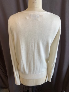 Womens, Sweater, WORTHINGTON, Cream, Cotton, Rayon, Solid, M, Vneck,4  Buttons On Sleeves