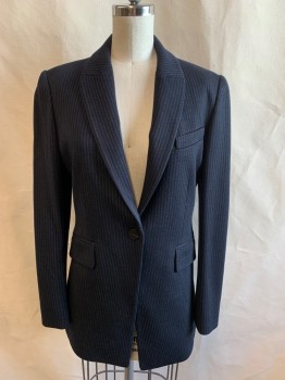 Womens, Suit, Jacket, THEORY, Navy Blue, Viscose, Polyamide, Stripes - Vertical , B: 32, 2/4, W: 28, Notched Lapel, 2 Pockets, 1 Button,