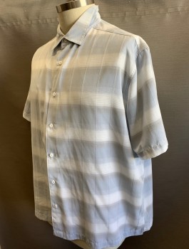 CAFE LUNA, Lt Gray, Gray, Polyester, Stripes - Shadow, Short Sleeves, Button Front, Collar Attached