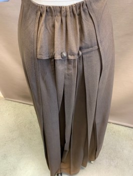 MTO, Brown, Wool, Solid, Button Details, Flange Princess Lines, Gathered Button Detail at CB Note the Discoloration at Hem Line