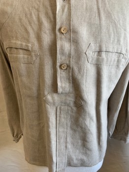 AMERICAN COSTUME, Taupe, Linen, Solid, C.A., 4 Button Front, Front Pockets, L/S, Back Yoke