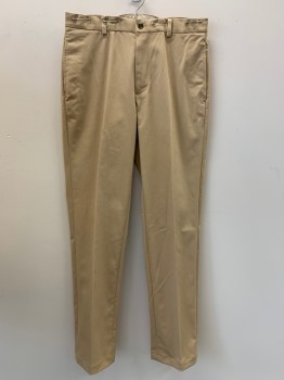 BROOKS BROTHERS, Khaki Brown, Cotton, Polyester, Solid, F.F, Side And Back Pockets, Zip Front, Belt Loops,