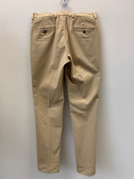 BROOKS BROTHERS, Khaki Brown, Cotton, Polyester, Solid, F.F, Side And Back Pockets, Zip Front, Belt Loops,