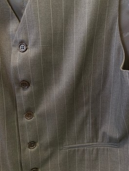 Mens, Suit, Vest, GIORGIO FIRELLI, Brown, Wool, Stripes - Pin, 42, 6 Button, 2 Pocketcf054972