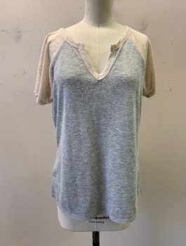 Womens, Top, PINK ROSE, Gray, Beige, Rayon, Polyester, Heathered, L, V-N, S/S, Beige Sleeves and Neck