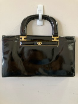 GD, Black, Solid, Glossy Black, Gold Hardware, Large Front Flap, Aged