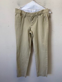 STYLUS, Khaki Brown, Cotton, Spandex, Solid, Stretch Twill, Mid Rise, Slim Leg, Cropped Length, Zip Fly, 4 Pockets, Belt Loops