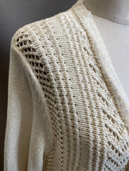 Womens, Sweater, ROSIE NEIRA, Cream, Cotton, Solid, S, Loose Textured Knit, L/S, Open Front with No Closures