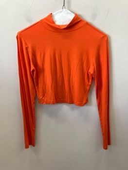 TRENDY, Orange, Rayon, Spandex, Solid, Turtle Neck, L/S, Cropped