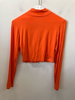 TRENDY, Orange, Rayon, Spandex, Solid, Turtle Neck, L/S, Cropped