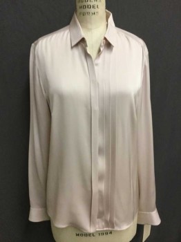 BOSS, Lt Pink, Silk, Solid, Collar Attached, Long Sleeves, Button Front, Front Pleats