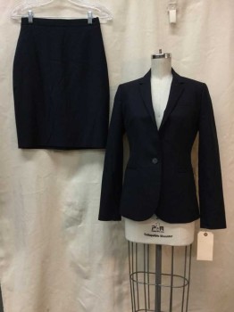 JCREW, Navy Blue, Wool, Synthetic, Solid, Navy, Notched Lapel, 1 Button,