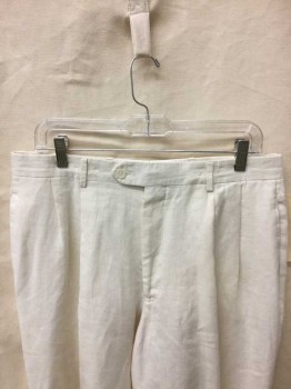 Mens, Slacks, J.A. BANKS, Cream, Linen, Solid, INS30, W32, DOUBLE PLEATED FRONT, 4 POCKETS