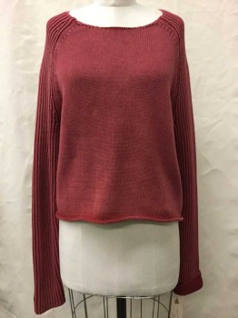 Womens, Pullover, Frame, Red, Cotton, Solid, M, Round Neck, Ribbed Sleeves