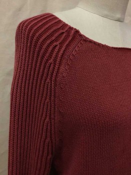 Frame, Red, Cotton, Solid, Round Neck, Ribbed Sleeves