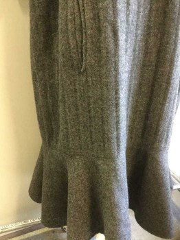 N/L, Charcoal Gray, Wool, Solid, Heavy Wool, 4 Buttons at Shoulders, 1 Vertical Welt Pocket at Hips, Circular Ruffle at Hem, Short Sleeves, Funky, Odd, Unique,