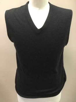 Mens, Sweater Vest, J CREW, Charcoal Gray, Wool, Solid, Large, V-neck, Pullover,