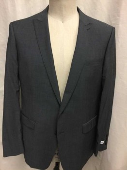 Mens, Suit, Jacket, CALVIN KLEIN, Gray, Wool, Herringbone, 46R, Single Breasted, 2 Buttons,  3 Pockets, Tiny Herringbone, Peaked Lapel, Hand Picked Collar/Lapel, 'Extreme' Slim Fit
