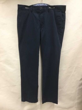 Mens, Casual Pants, POLO, Navy Blue, Cotton, Solid, 32, 34, Navy, Flat Front, Belt Hoops, Zip Front,