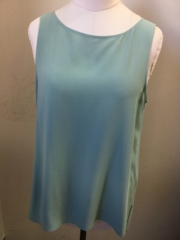 Womens, Shell, EILEEN FISHER, Mint Green, Silk, Solid, Large, Sleeveless, Pullover, Crepe,