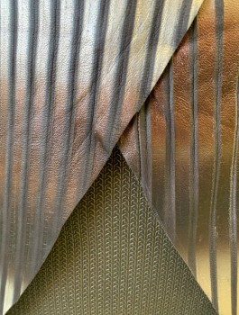 N/L, Gold, Brown, Bronze Metallic, Leather, Polyester, Stripes, Pleated Leather Wrap Around with Rubberized Textured Loincloth Front Insert, Egyptian Style, Velcro Waistband for Maximum Adjustment, Multiples
