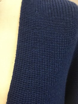 EILEEN FISHER, Navy Blue, Wool, Solid, Deep V.neck, Zipper Front, Long Sleeves, Slits at Side Seams Back Longer Than Front