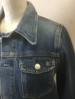 Womens, Jean Jacket, A.G., Denim Blue, Cotton, Solid, XS, Medium Blue Denim, Button Front, Collar Attached, 4 Pockets