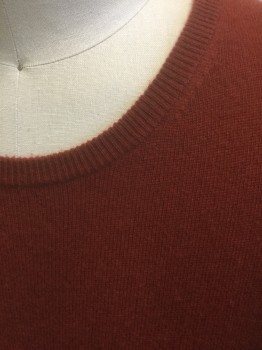 Mens, Pullover Sweater, J.CREW, Rust Orange, Cashmere, Solid, L, Knit, Wide/Stretched Out Crew Neck, Long Sleeves
