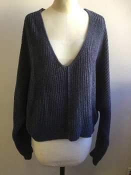 URBAN OUTFITTERS, Pewter Gray, Polyester, Solid, Long Sleeves, Chunky Knit, Chenille