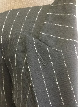 ALEXANDER McQUEEN, Black, Dove Gray, Wool, Acrylic, Stripes - Pin, Single Breasted, 2 Buttons,  2 Pockets, Textured Pinstripes, No Vents