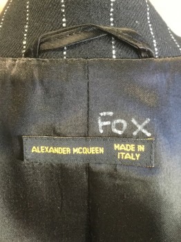 Womens, Suit, Jacket, ALEXANDER McQUEEN, Black, Dove Gray, Wool, Acrylic, Stripes - Pin, W28, B34, Single Breasted, 2 Buttons,  2 Pockets, Textured Pinstripes, No Vents