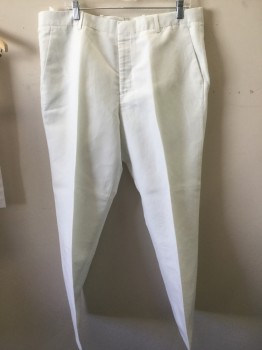 Mens, Suit, Pants, PERRY ELLIS, White, Linen, Cotton, Solid, 38/32, Pants, Flat Front, Zip Fly, Slit Pockets