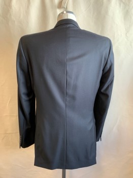 TED BAKER, Black, Wool, Solid, Single Breasted, Collar Attached, Notched Lapel, 4 Pockets, 2 Buttons