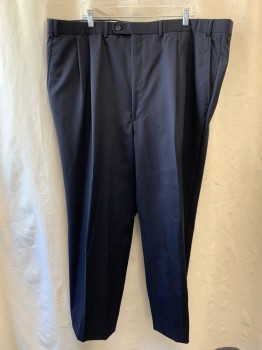 Mens, Suit, Pants, JACK VICTOR, Navy Blue, Polyester, Wool, Solid, 30, 46/, Side Pockets, Zip Front, Pleat Front
