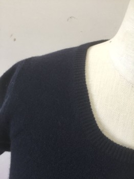 J.CREW, Navy Blue, Cashmere, Solid, Knit, Short Sleeves, Scoop Neck
