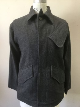 Mens, Casual Jacket, STANDARD ISSUE, Gray, Wool, Heathered, S, Button Front, Collar Attached, 3 Pockets, Waist Length