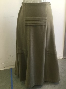 N/L MTO, Dusty Brown, Wool, Solid, Drawstring Waist at Sides and Back, 3 Horizontal Pintucks at Center Front Hip Level in Front Only, 2 Sets of 3 Pintucks Each at Knee Level on Either Side of Front Panel, Ankle Length, Made To Order