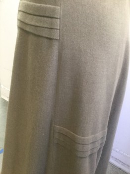 N/L MTO, Dusty Brown, Wool, Solid, Drawstring Waist at Sides and Back, 3 Horizontal Pintucks at Center Front Hip Level in Front Only, 2 Sets of 3 Pintucks Each at Knee Level on Either Side of Front Panel, Ankle Length, Made To Order