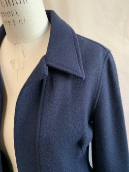 MINI, Navy Blue, Wool, Polyester, Solid, Open Front, Collar Attached, 2 Pockets, Velcro Cuff