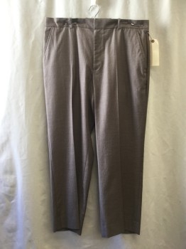 PERRY ELLIS, Brown, Polyester, Rayon, Heathered, Flat Front, 4 Pockets, Belt Loops,