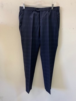 ARMANI COLLECTION, Navy Blue, Gray, Wool, Plaid, Side Pockets, Zip Front, Flat Front