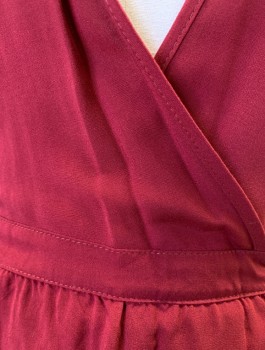 Womens, Dress, Short Sleeve, TYSA, Cranberry Red, Rayon, Solid, S, Maxi Length Wrap Dress, Cap Sleeves with Low Drapey Armholes, Wrapped V-neck, 1" Wide Self Waistband, Self Ties