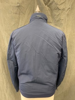 Mens, Casual Jacket, HUGO BOSS, Navy Blue, Polyester, Solid, L, Zip Front, Stand Collar, 4 Pockets, Long Sleeves, Light Fill, Zip Lower Sleeve, Double