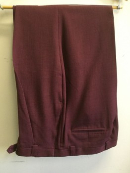 Mens, Suit, Pants, FALCONE, Wine Red, Polyester, 36/30, Single Pleat,  Button Tab, Multiple