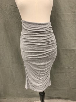 Womens, Skirt, Below Knee, ALICE & OLIVIA, Lt Gray, Lyocell, Polyurethane, Heathered, W 24+, S, Elastic Waistband, Gathered and Draped From Side Seams, Lined