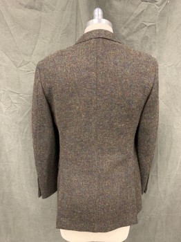 BROOKS BROTHERS, Green, Brown, Black, Wool, Tweed, Single Breasted, Collar Attached, Notched Lapel, 3 Pockets, 2 Buttons
