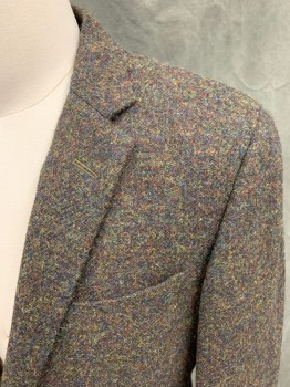 BROOKS BROTHERS, Green, Brown, Black, Wool, Tweed, Single Breasted, Collar Attached, Notched Lapel, 3 Pockets, 2 Buttons