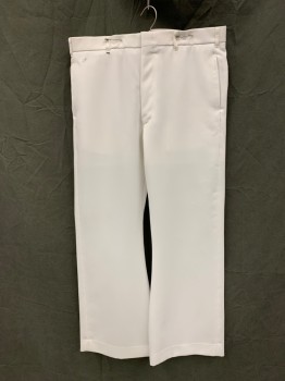 CREIGHTON AB, White, Polyester, Solid, Flat Front, Zip Fly, 4 Pockets, Belt Loops, *Black Smudge Near Waistband*,